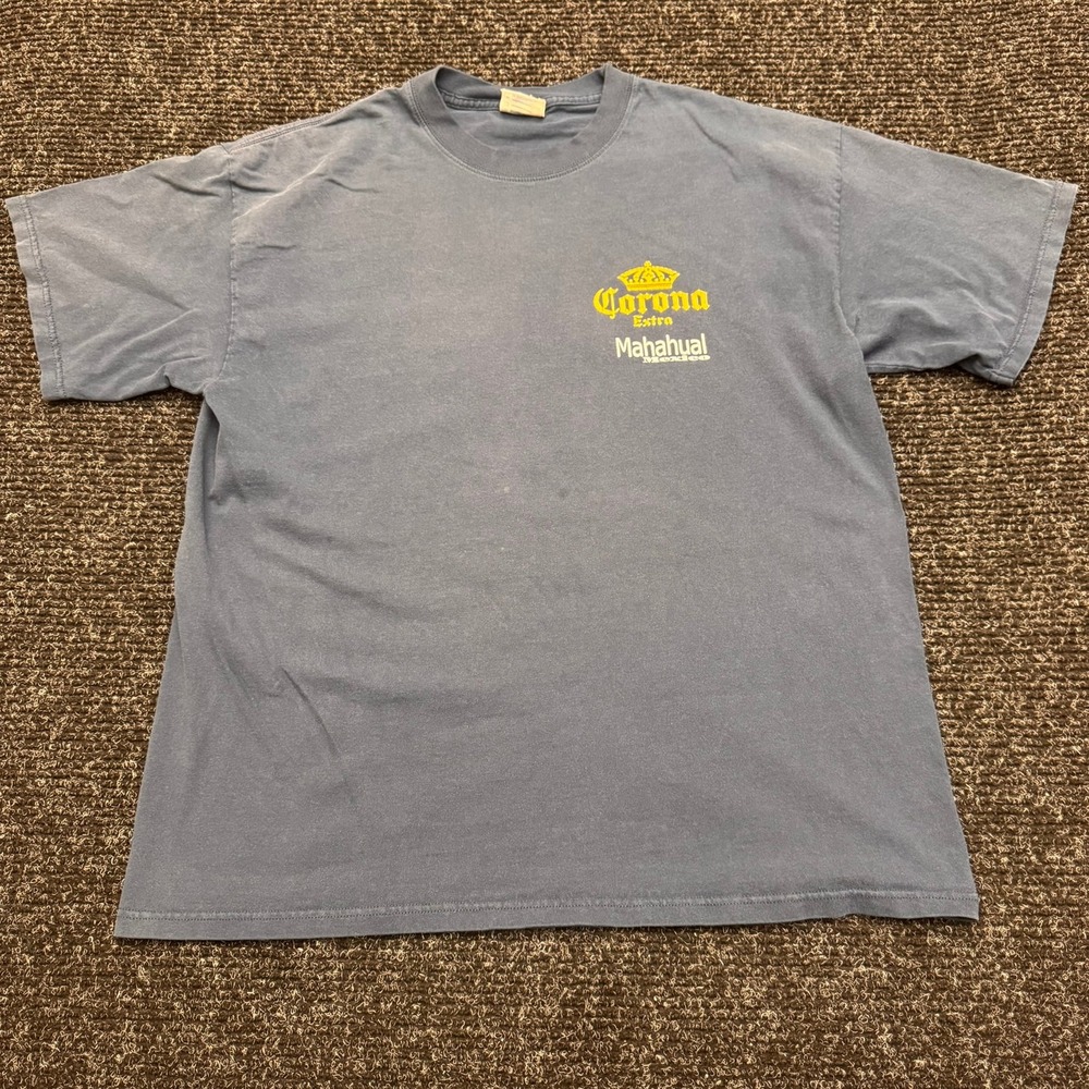 Yazbek Corona Extra Mahahual Mexico T-Shirt Mens XL Blue Gray Heavyweight Tee